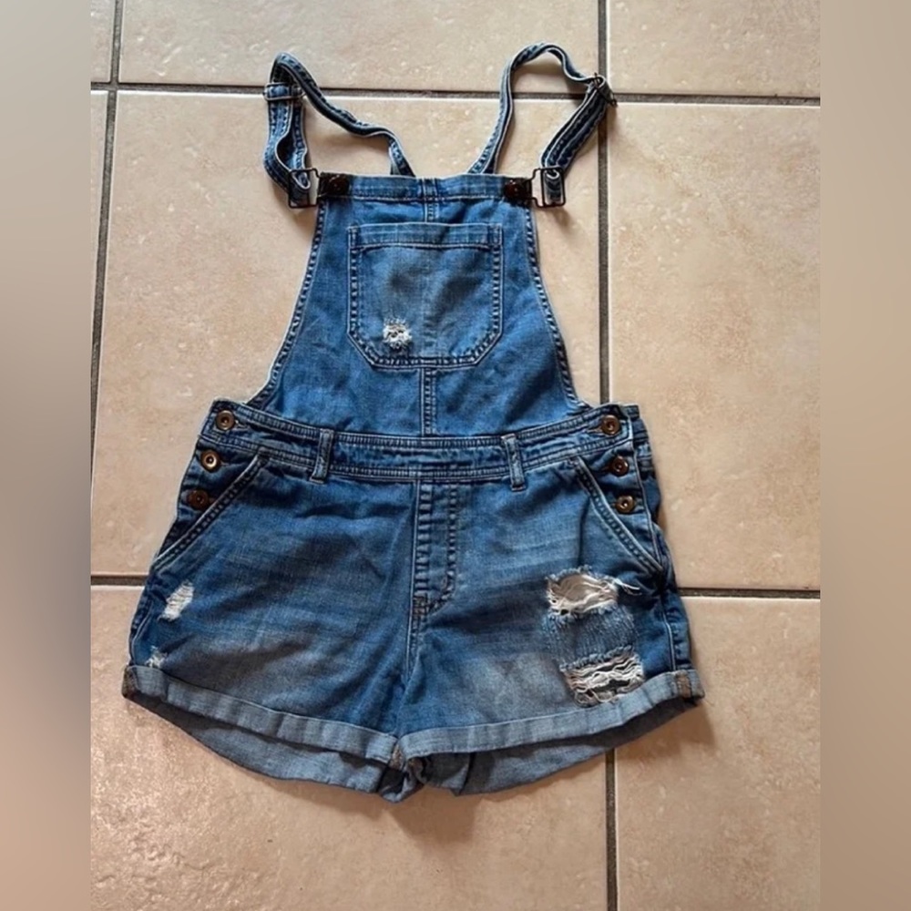 Forever 21 Blue Denim Overall Shorts